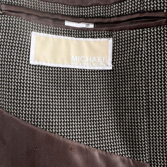 Michael Kors Blazer Brown Pin Check Micro Check 38R Mens Sport Coat Jacket - Picture 4 of 8